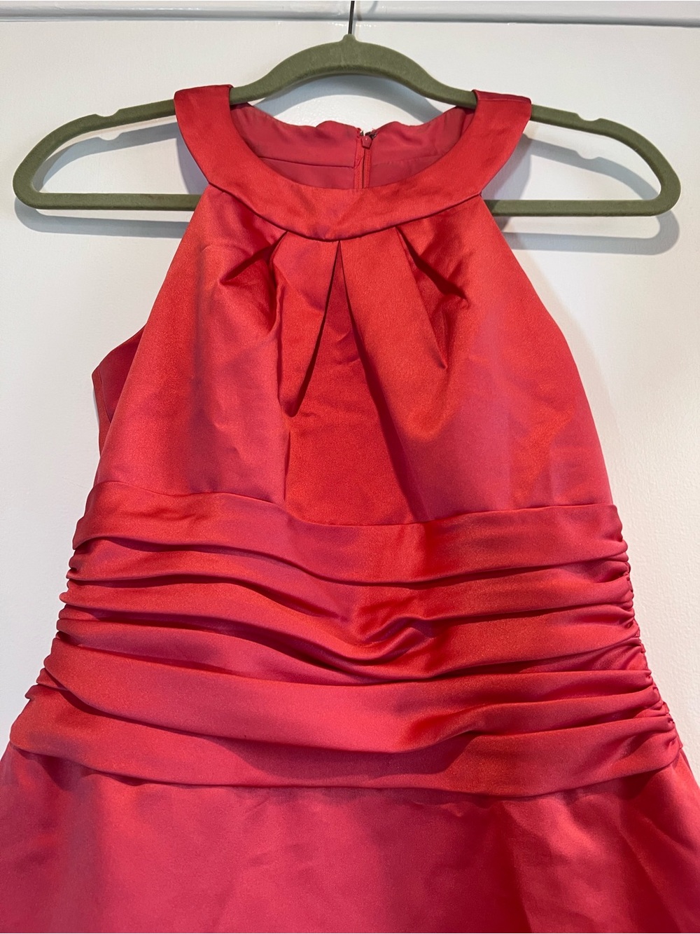 David's Bridal Satin Halter Neck Bridesmaid Wedding Cocktail Dress Size 2  Coral - Picture 5 of 14